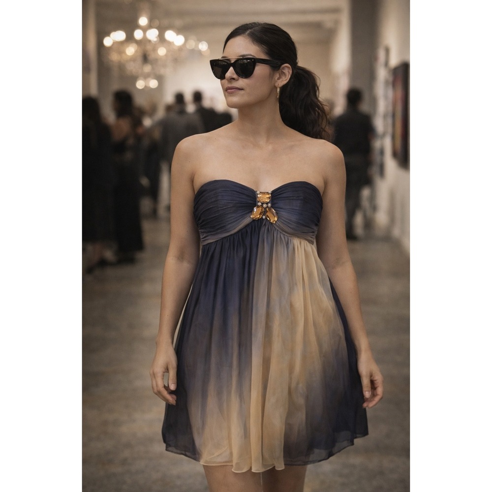 ABS Collection Strapless Ombre Chiffon‎ Jeweled Embellished Party Dress Size 8